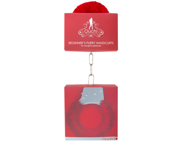 Ouch Beginner's Furry Handcuffs Red