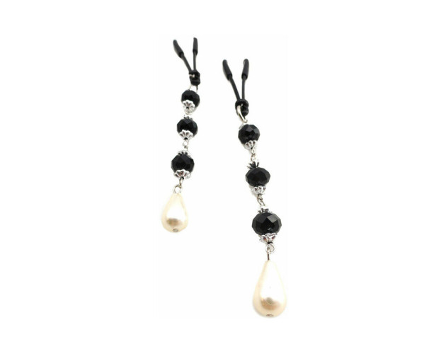 Bijoux de Nip Pearl Black Beaded Clamps