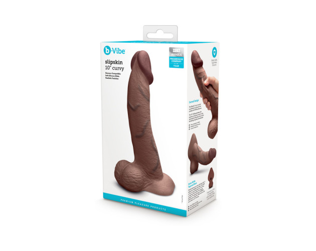 b-Vibe Slipskin Dildo 10in Curved Brown